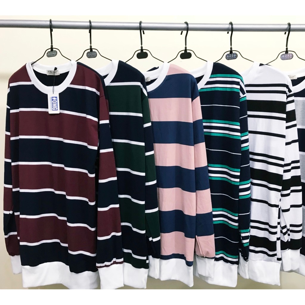 [ Có Ảnh Thật ] áo thun tay dài form rộng - Sweater sọc unisex | BigBuy360 - bigbuy360.vn