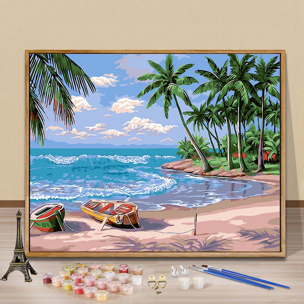 ☈☏♦Tranh Sơn Dầu Hình Bãi Biển Kích thước 50x65cm 40x50cm Trang Trí Nhà Cửa