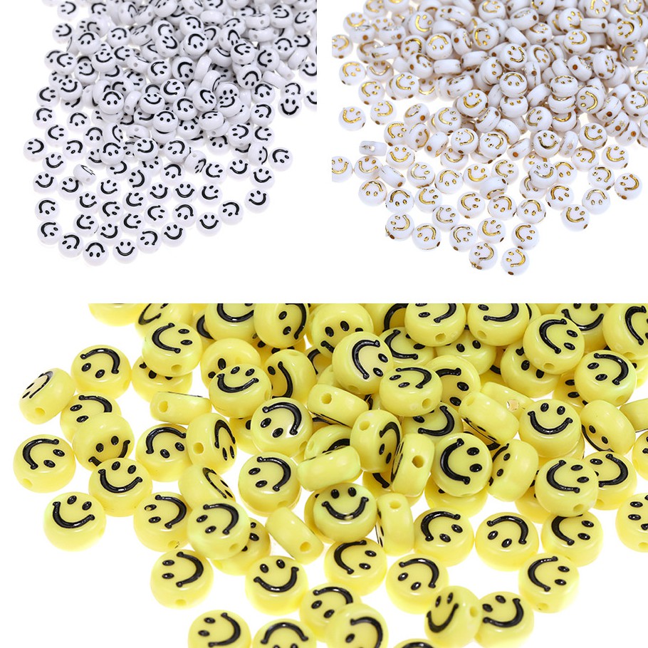 Bộ 100 hạt nhựa Acrylic hình mặt cười dùng làm trang sức thủ công