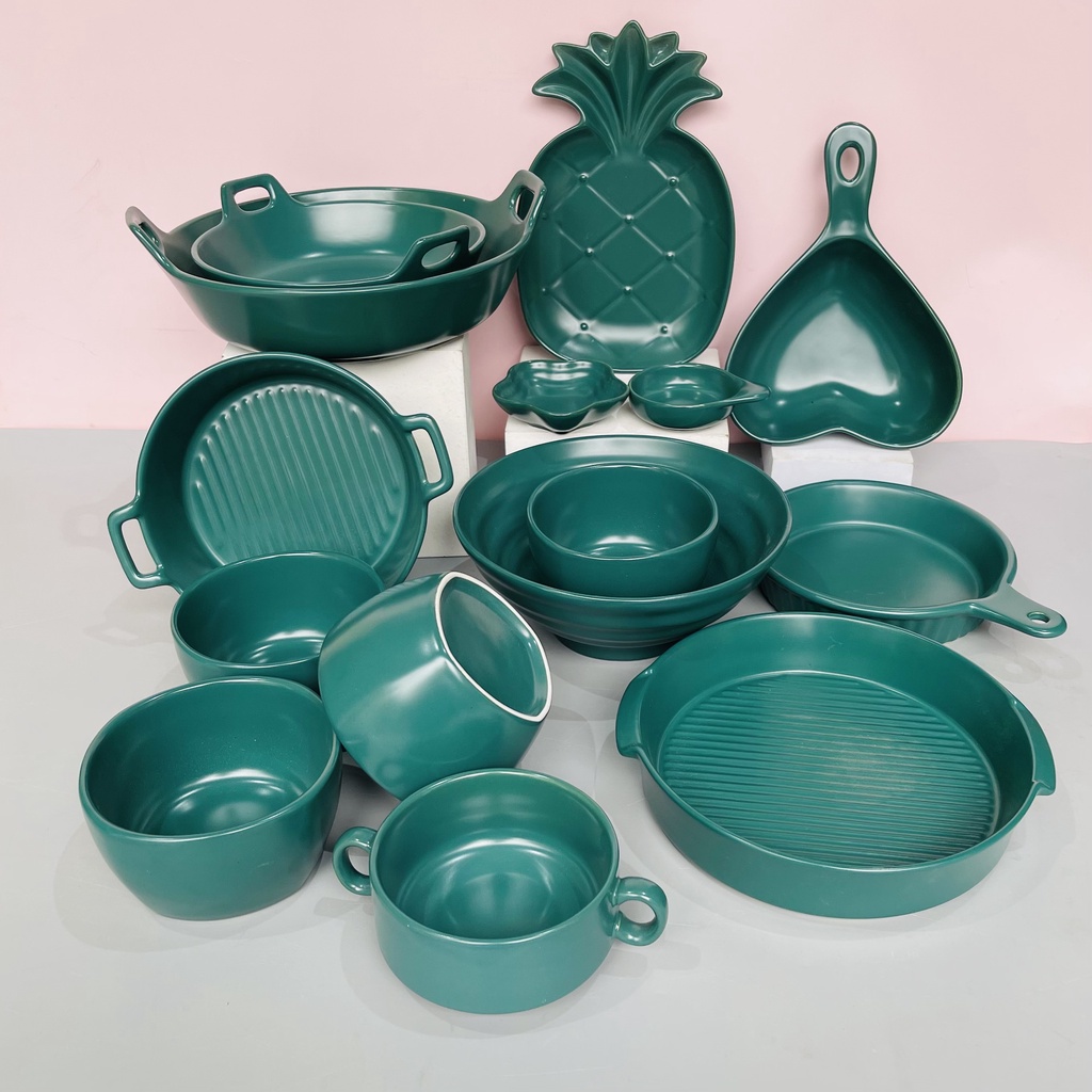 Sét bát đĩa gốm sứ decor combo bộ màu xanh 15 món siêu đẹp