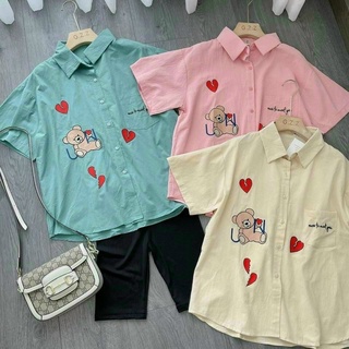 SET ÁO SƠMI GẤU QUẦN LEGGING