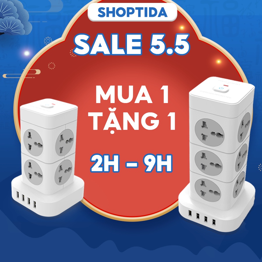 Ổ Cắm Điện Đa Năng SHOPTIDA Hình Tháp Nhiều Tầng T8/ T12 Chịu Tải 3600W, An Toàn Chống Cháy Chống Giật, Dây Dài 3 và 4m