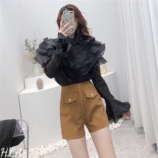 Áo sơ mi tơ cổ xếp tầng