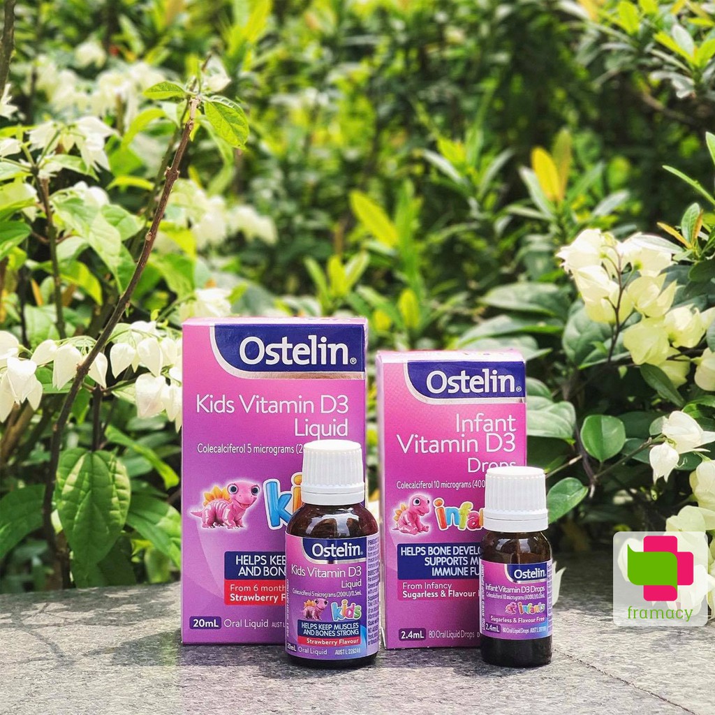 Vitamin Ostelin D3 Liquid, Úc (20ml) phát triển xương và răng cho trẻ từ 6 tháng đến dưới 12 tuổi