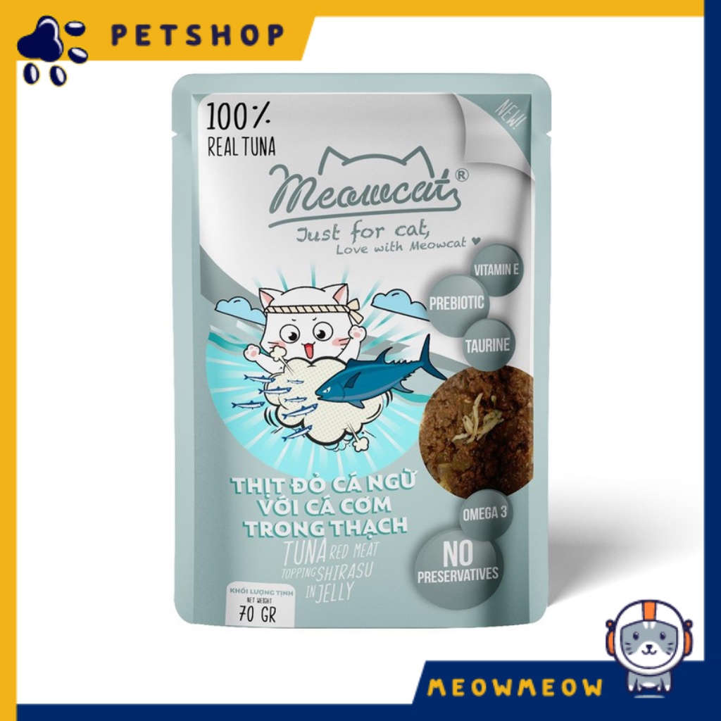 Pate cho mèo Meow Cat | Túi 70GR | Thức ăn ướt dinh dưỡng cho mèo.