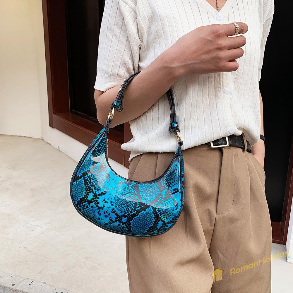 【On Sale】Retro Women Snake Print PU Shoulder Underarm Bag Casual Small Hobos Handbag