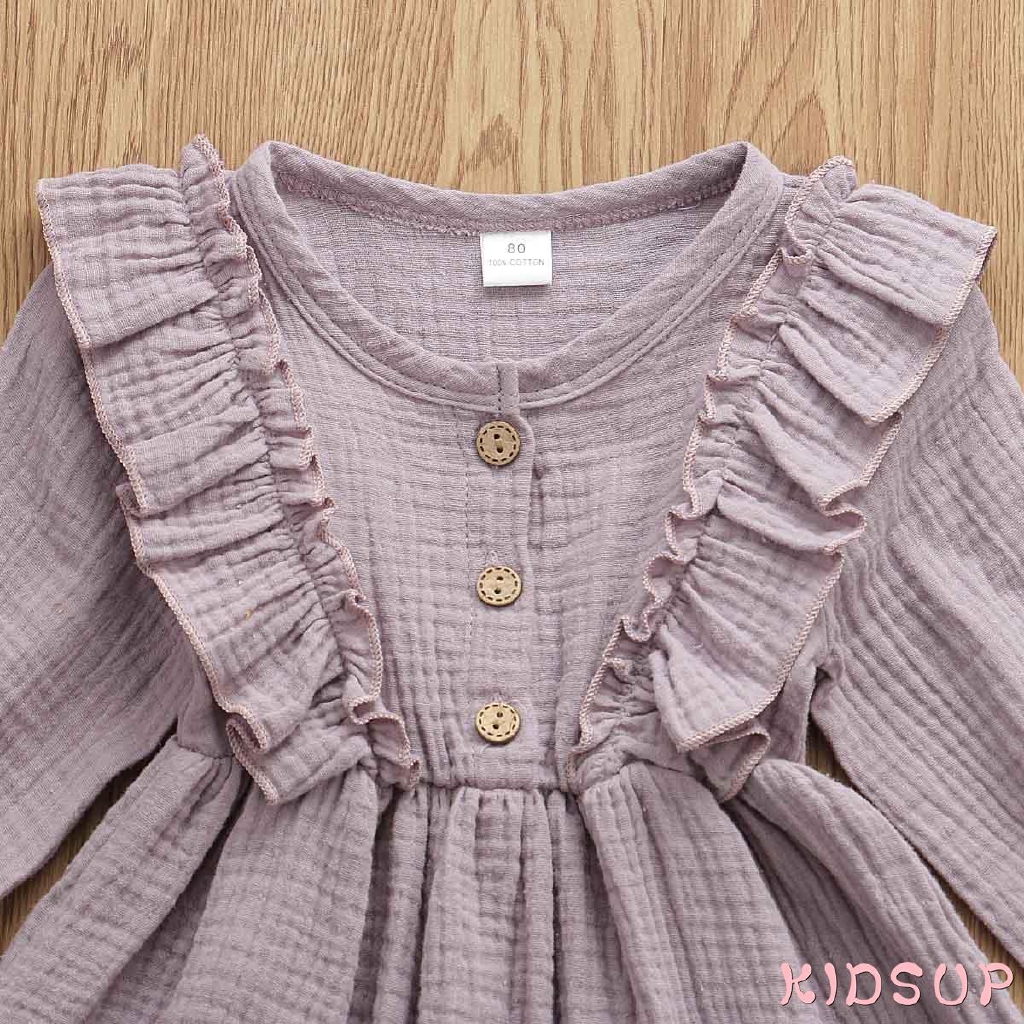 Đầm Xoè Tutu Tay Dài Chất Cotton Cho Bé Gái