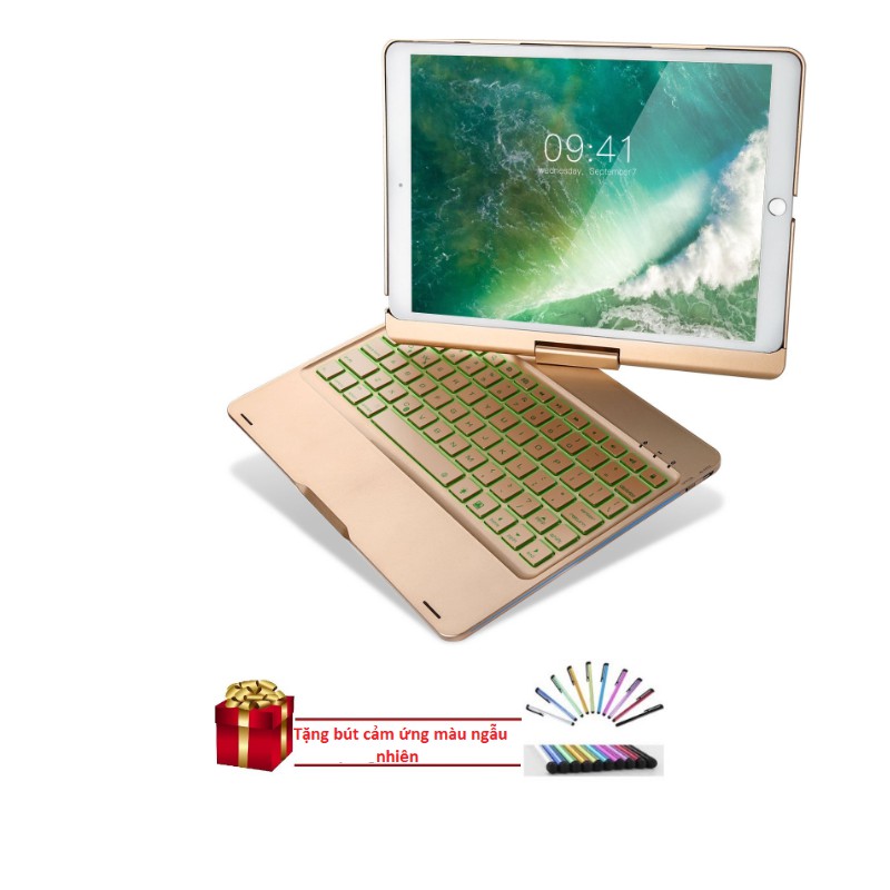 Bàn phím bluetooth kiêm ốp lưng F360 cho iPad Pro 10.5'' xoay 360 độ (Gold) tặng bút cảm ứng