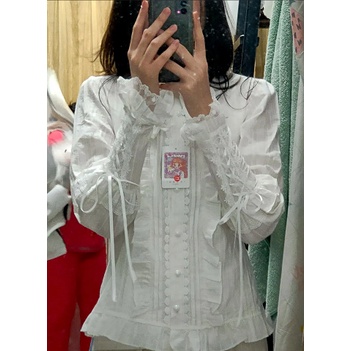 Áo Sơ Mi Tay Dài Phối Ren Bèo Phong Cách lolita Phương Tây