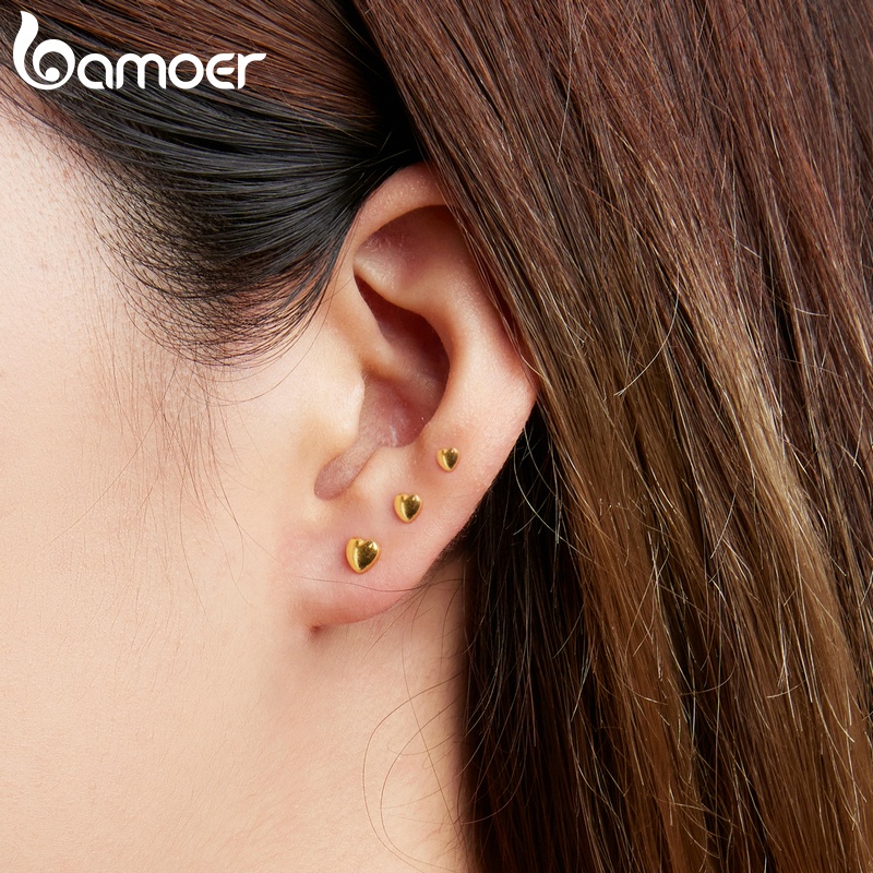 Bông tai bạc 925 BAMOER hình trái tim đơn giản