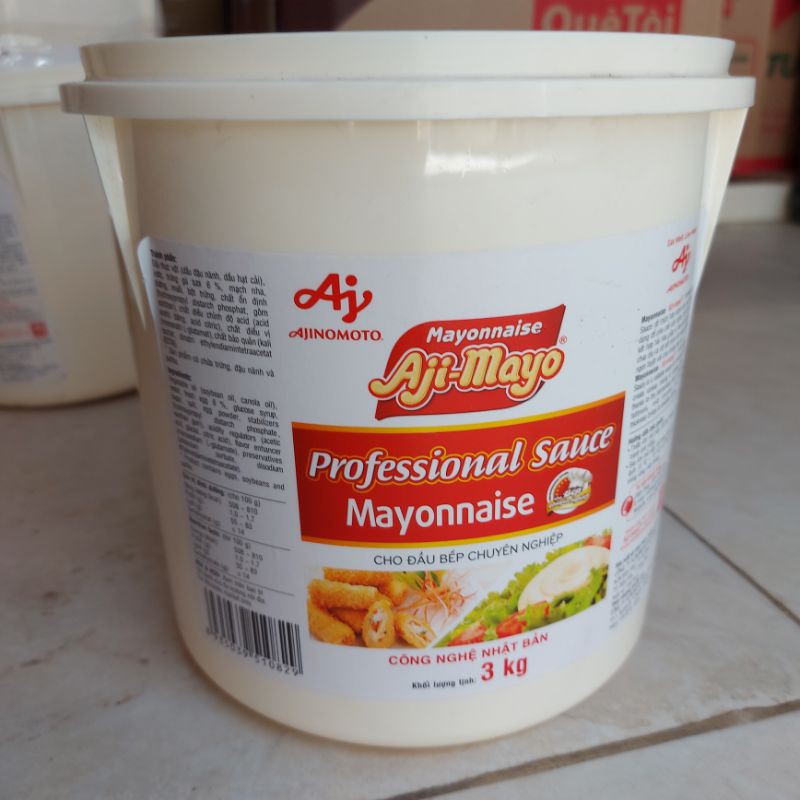 Xô nhựa có nắp 3kg cũ đựng Mayonase siêu bền màu vàng