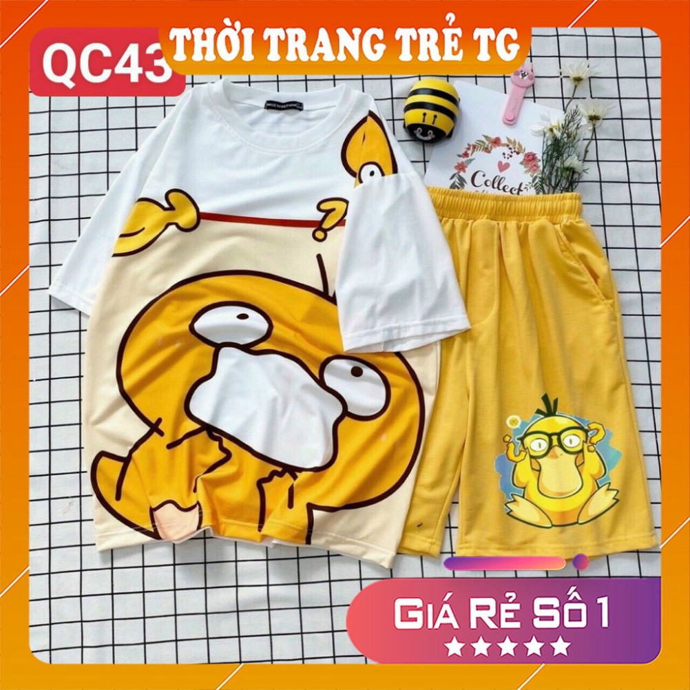 Đồ bộ hoạt hình 💕𝑭𝒓𝒆𝒆𝒔𝒉𝒊𝒑💕 Set đồ nữ QC43 Vịt Cute Set bộ Quần Đùi + ÁO cartoon 3D Cute Form Rộng Cực Thoáng M