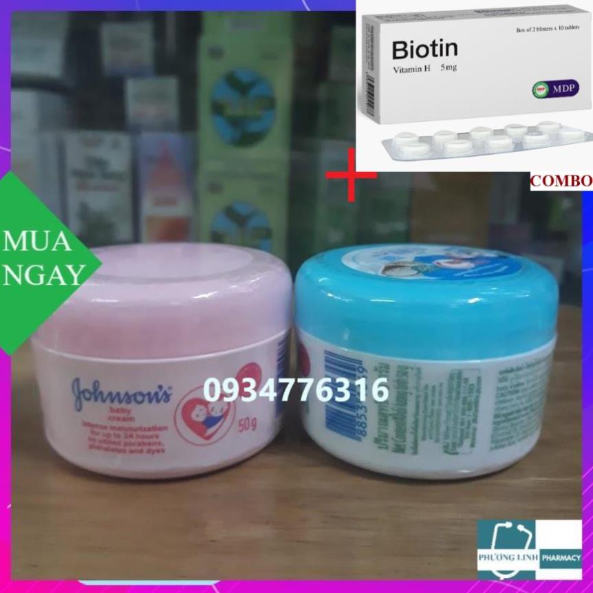 Combo Biotin 5mg+ Kem dưỡng da Gohnson baby 50g