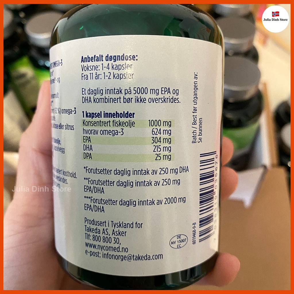 Dầu cá Omega 3 1000mg Hoykonsentrert Nycoplus nội địa Na Uy - 120 viên