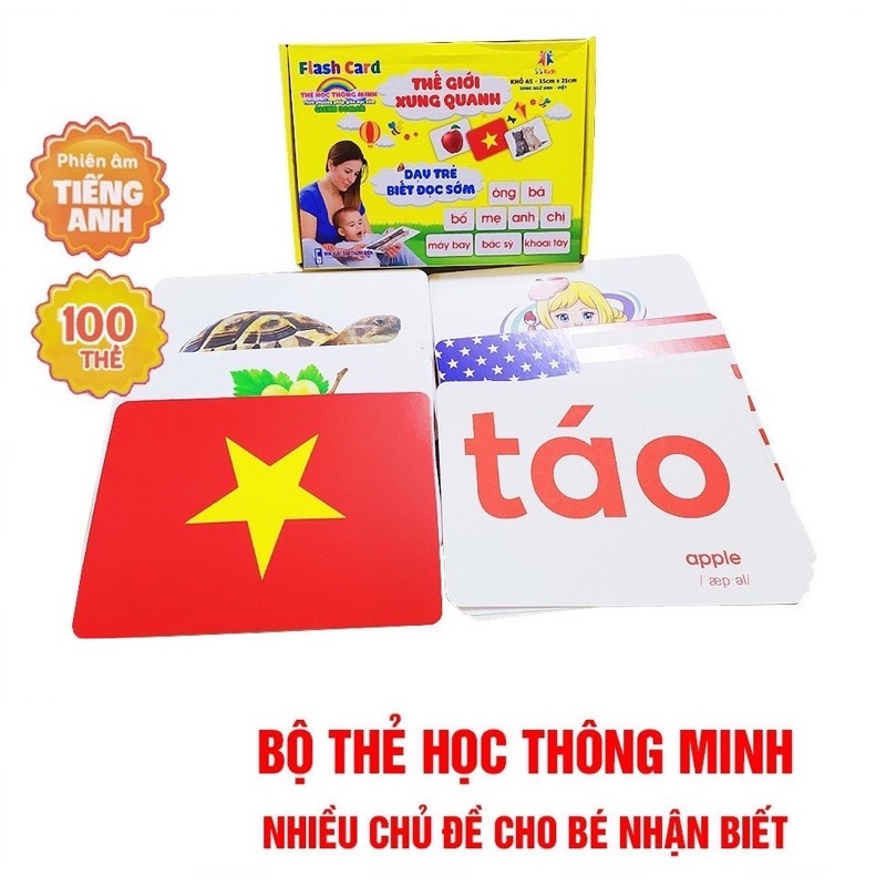 Bộ thẻ học GlenDoman size A5 song ngữ từ vựng kèm hình ảnh cho bé