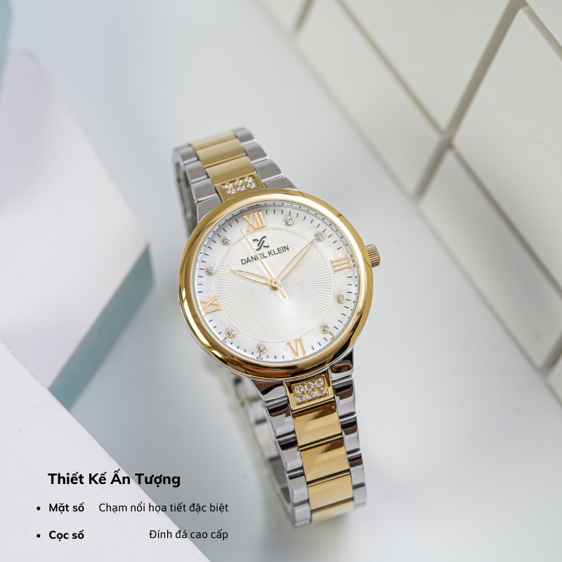 Đồng hồ nữ Daniel Klein Watch DK.1.12548 mặt nhỏ đính đá, kính cứng chống xước, chống nước, dây thép đeo tay cao cấp