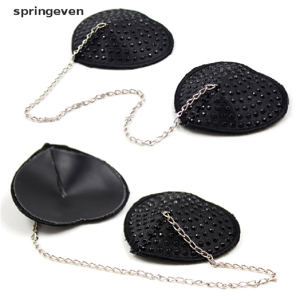 Springeven 1 Cặp Miếng Dán Đầu Ngực Tua Rua Dây Xích Màu Đen Gợi Cảm Nóng Bỏng