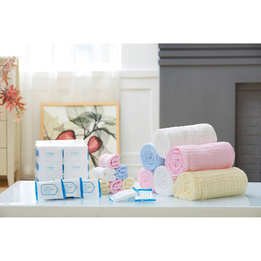 Khăn sữa vải bông 9 lớp L'Ange Bao Bì Kháng Khuẩn 22x22 1 chiếc