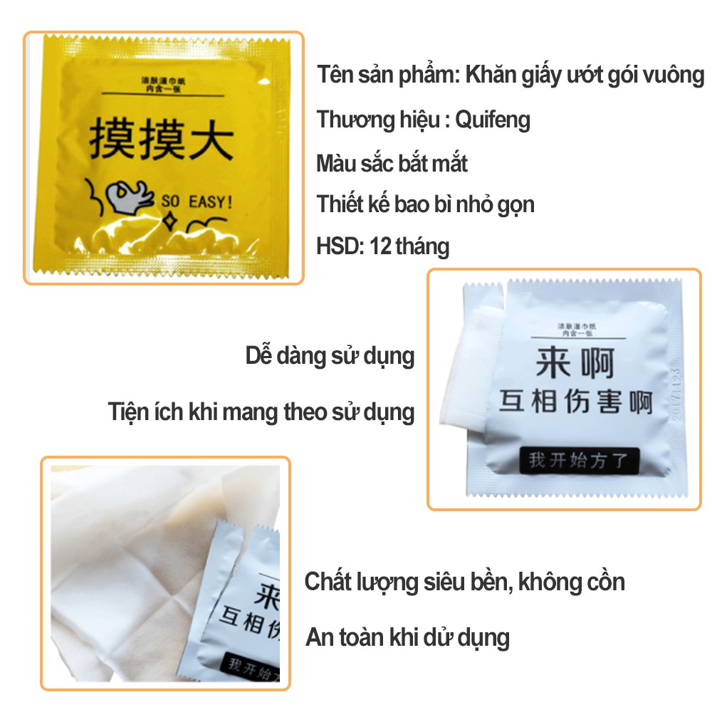 Khăn giấy ướt -Gói vuông pilu tẩy trang hình BCS bao cao su mini nhỏ gọn để ví lau vệ sinh tiện lợi KGM01