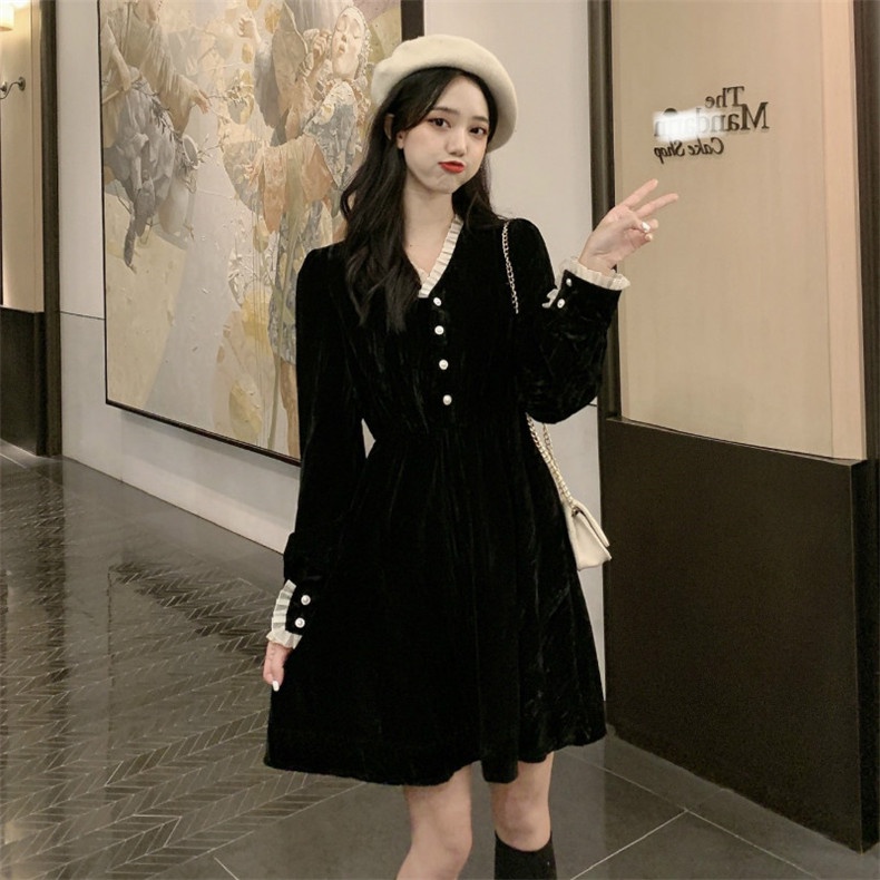 ZHELIHANGFEI Đầm kiểu Pháp dài tay có nhiệt độ eo tên gió đầm trung bình