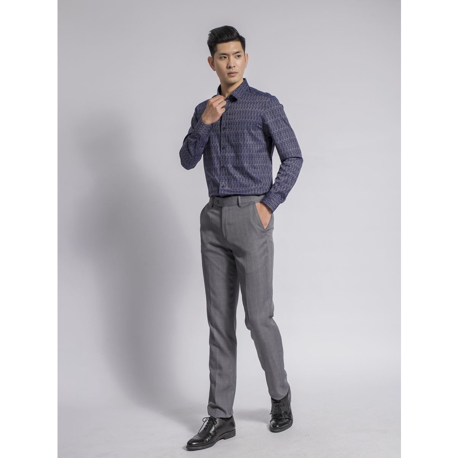 Áo sơ mi nam dài tay nam ARISTINO ALS58108 tím than sược trắng, dáng slimfit, chất liệu bamboo sợi tre