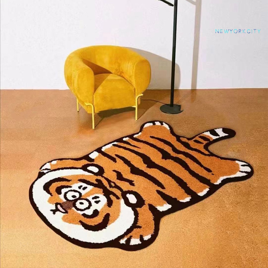 Thảm lót cửa chùi chân Lông Nhung Mềm Mại Hình Chú Hổ Dễ Thương Dùng Hàng Ngày