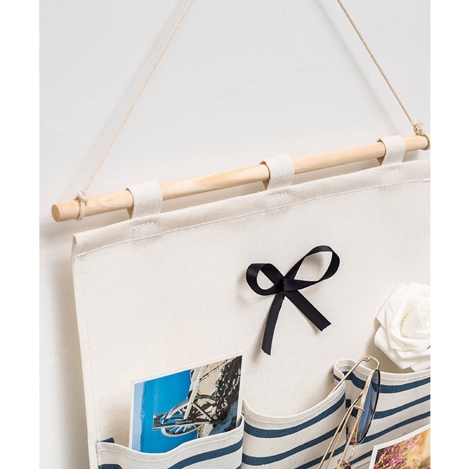 Túi treo tường 8 ngăn tiện dụng decor phòng chống thấm nước - Túi vải Canvas đựng đồ 8 ngăn hoạ tiết sọc ngang