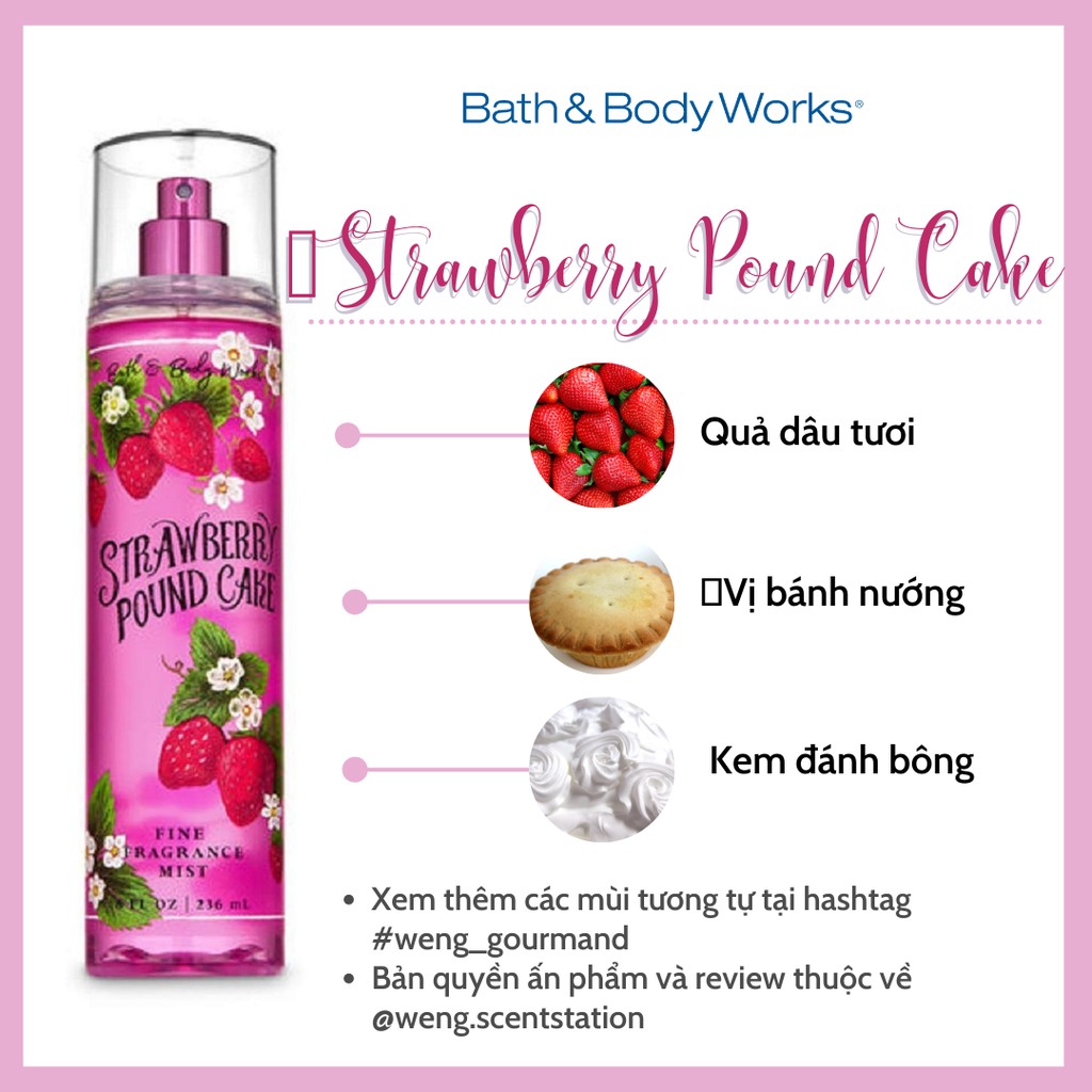 Xịt thơm toàn thân Bath &amp; Body Works mùi Strawberry Poundcake