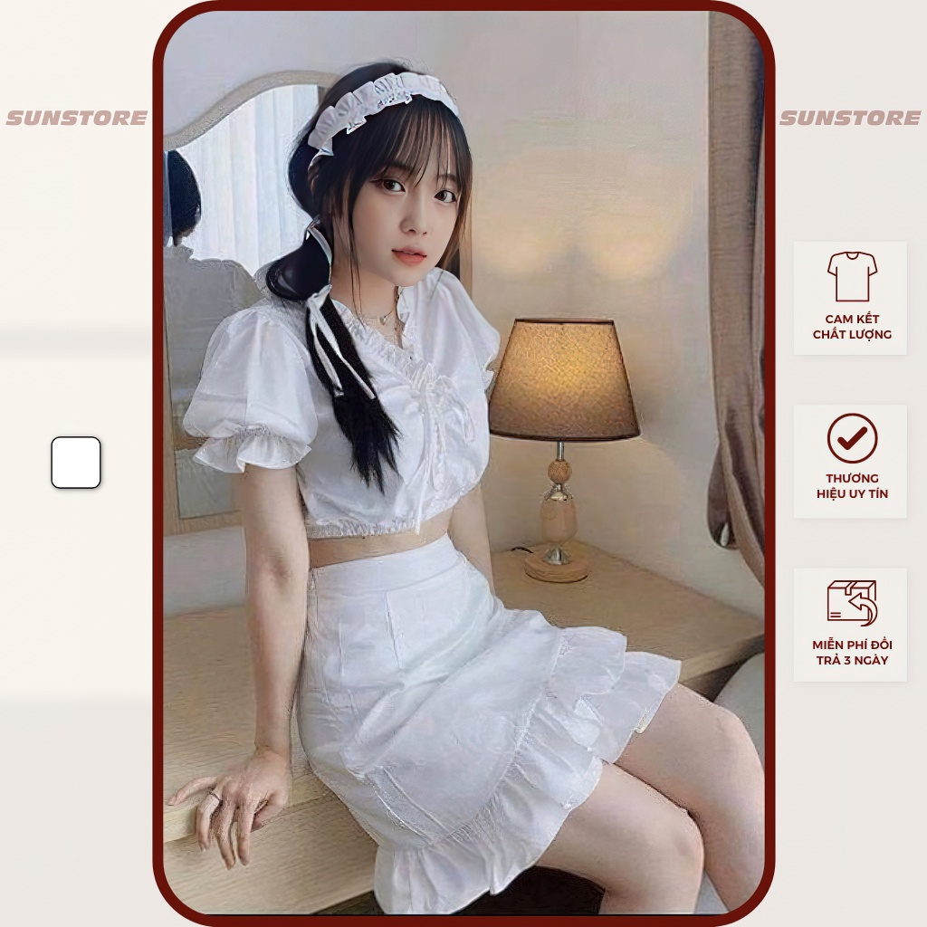 Set đồ nữ croptop ôm body có chun rút kéo và chân váy lưng thun co giãn có lớp lót MinTo Set màu trắng