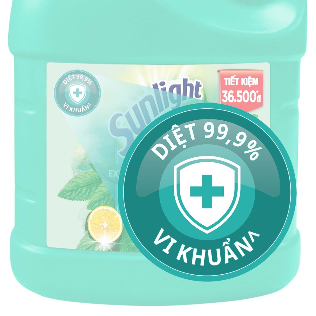 Nước rửa chén Sunlight Diệt Khuẩn Hương Chanh & Lá Bạc Hà chai 3.6kg (MỚI)