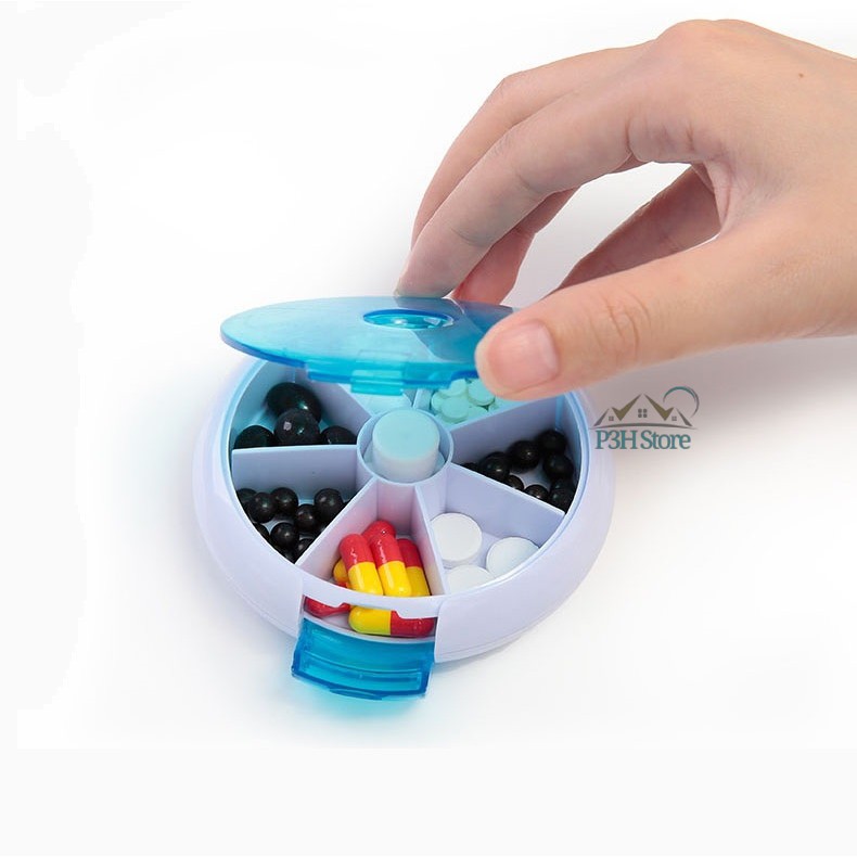 Hộp chia thuốc 7 ngăn hình tròn có nút bấm xoay lấy thuốc tiện dụng Fasola RY-167