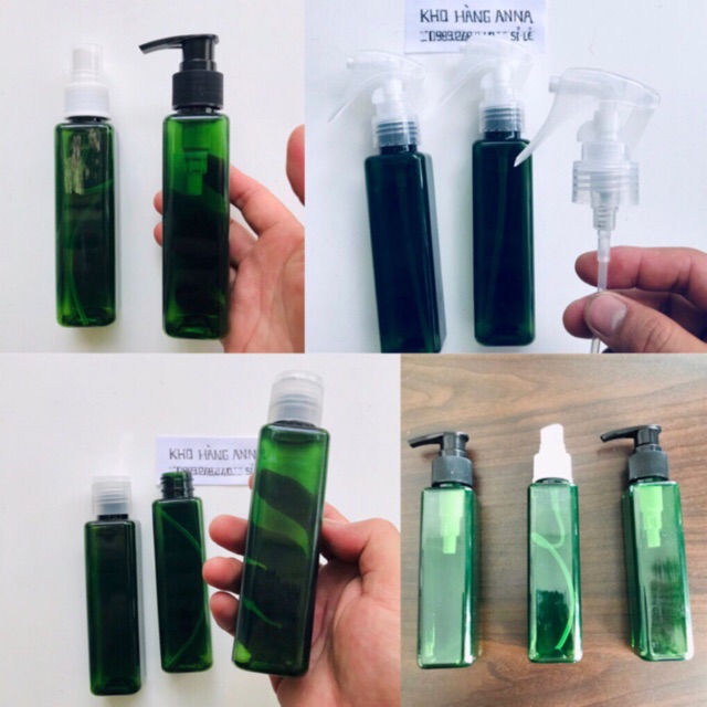 [ Chai lọ hủ nhựa 100ml ] 50 Chai nhựa vuông màu xanhlá 100ml- combo 50 Chai pet nhựa 100ml xịt xương/ Vòi nhấn/xịt giọt