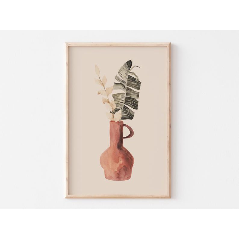 Tranh treo tường | Tranh màu nước - Botanical Watercolor Print, Minimal Leaf, Neutral Tone Wall Art, Palm Leaves