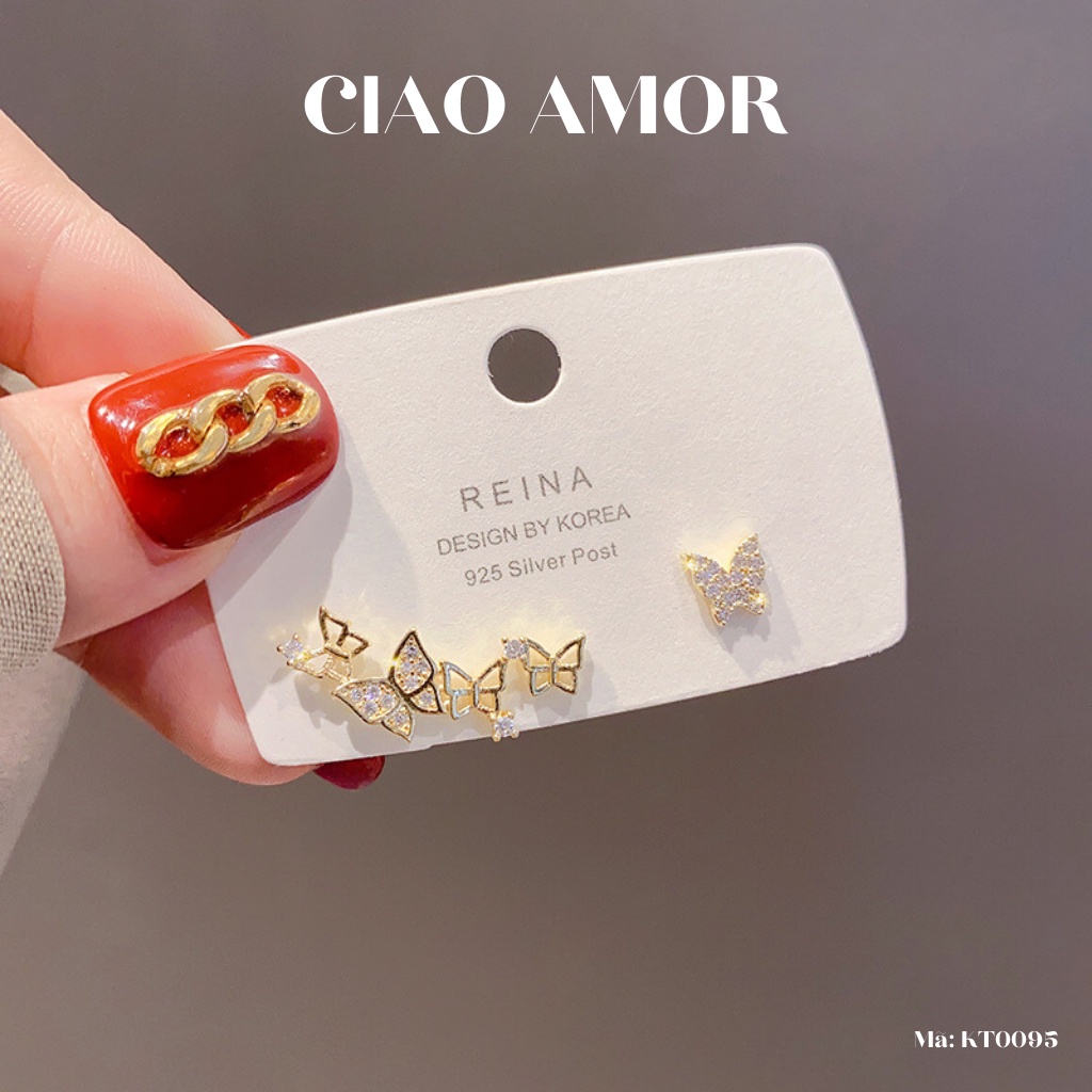 Khuyên tai nữ, bông tai cánh 2 bên khác Trang sức Ciao Amor - KT0095