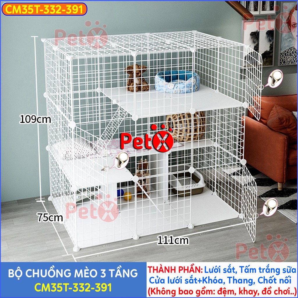 Chuồng mèo 3 tầng giá rẻ đẹp lắp ghép đa năng đơn giản với lưới sắt sơn tĩnh điện nuôi từ 2-4 thú cưng, thỏ