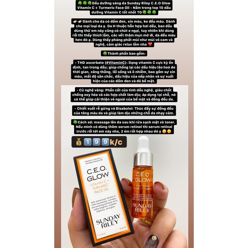 Dầu dưỡng sáng da Sunday Riley C.E.O Glow Vitamin C + Turmeric Face Oil