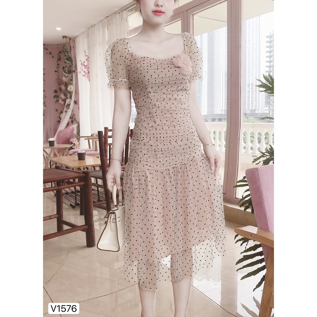 Váy be chấm bi V1576 - QUEEN SHOP DOLCE VIVA COLLECTION (ảnh trải sàn và ảnh mẫu do chính tay chị chủ tự chụp)