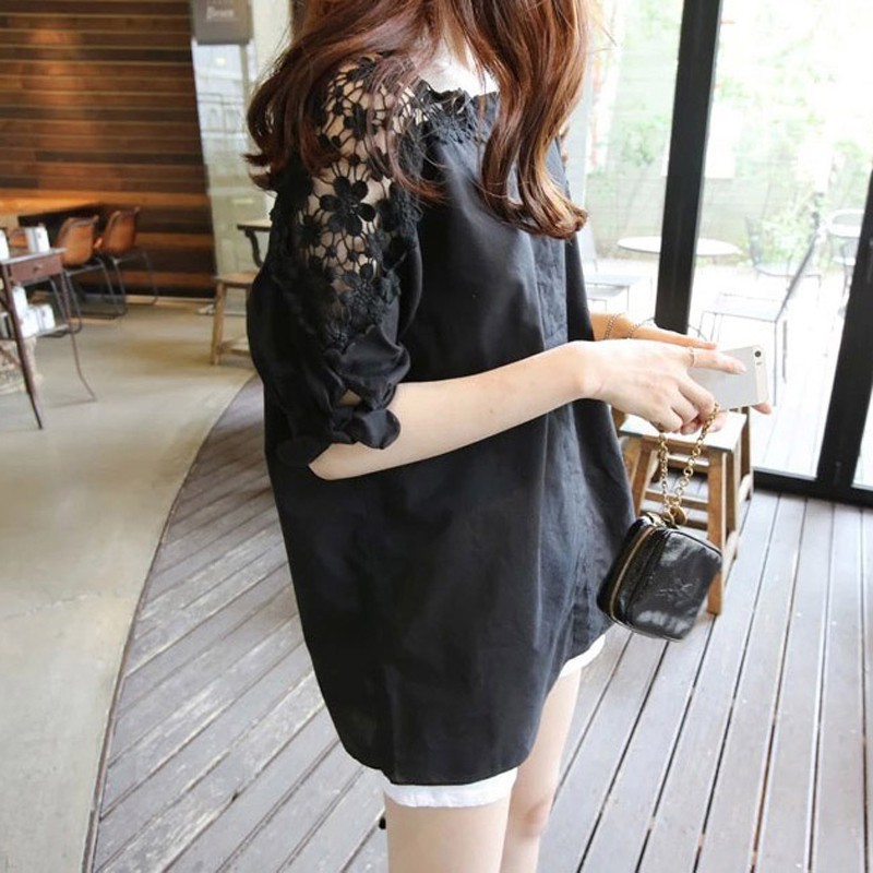Áo Kiểu Trễ Vai Tay Lỡ Phối Ren Plus Size C1448