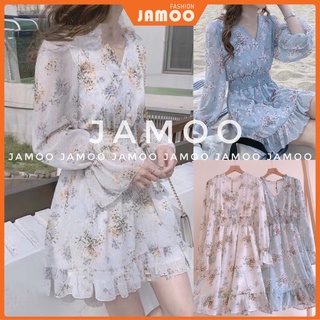 Váy hoa nhí vintage cổ V nền trắng be hoa xinh (hàng sẵn)