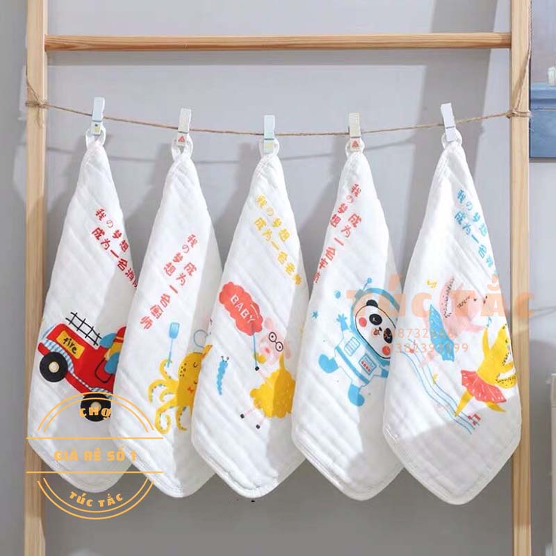 Set 5 khăn mặt xô 6 lớp bé dùng làm khăn rửa mặt, khăn lau dãi, lau sữa (giao ngẫu nhiên) - bán cả thế giới