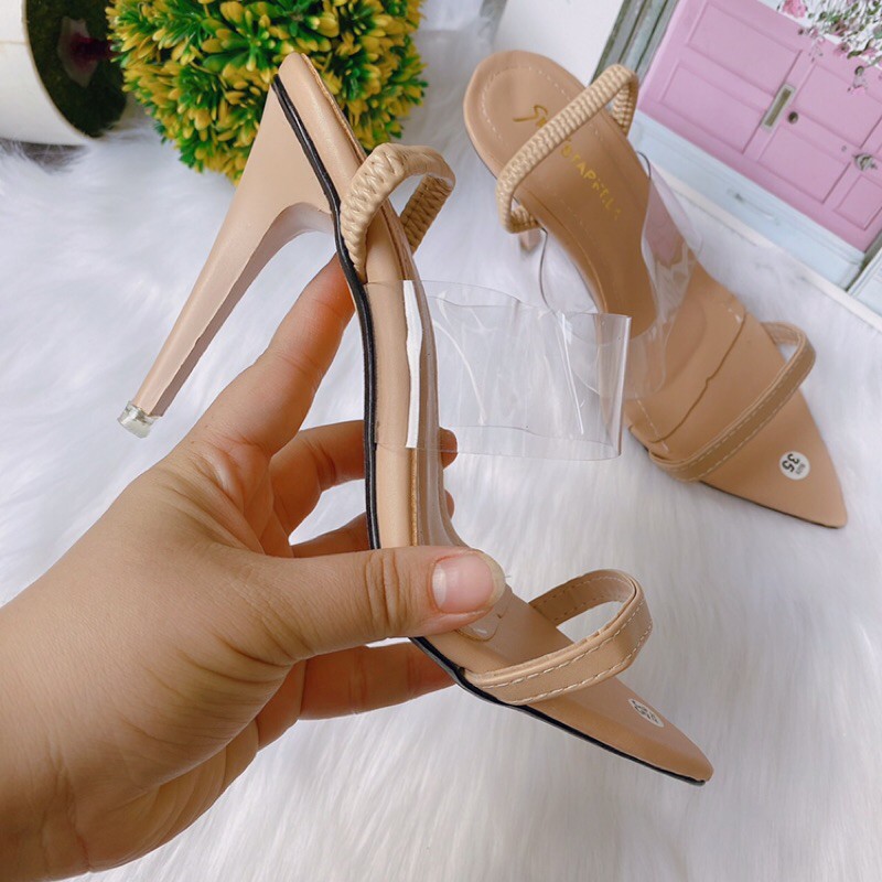 Bán sỉ Giày sandal gót nhọn 9p mũi nhọn quai mảnh phối trong da lì đẹp suất sắc