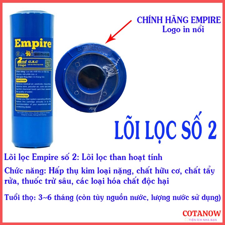 Lõi Lọc Nước 123 Cao Cấp Empire, Dùng cho tất các các loại máy lọc nước gia đình COTANOW