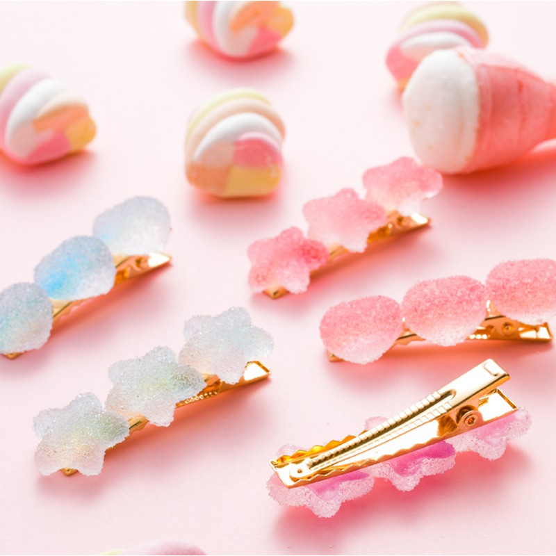 Set 2 Kẹp Tóc Kẹo Dẻo Jelly Màu Gradient Hình Trái Tim Và Ngôi Sao Siêu Yêu