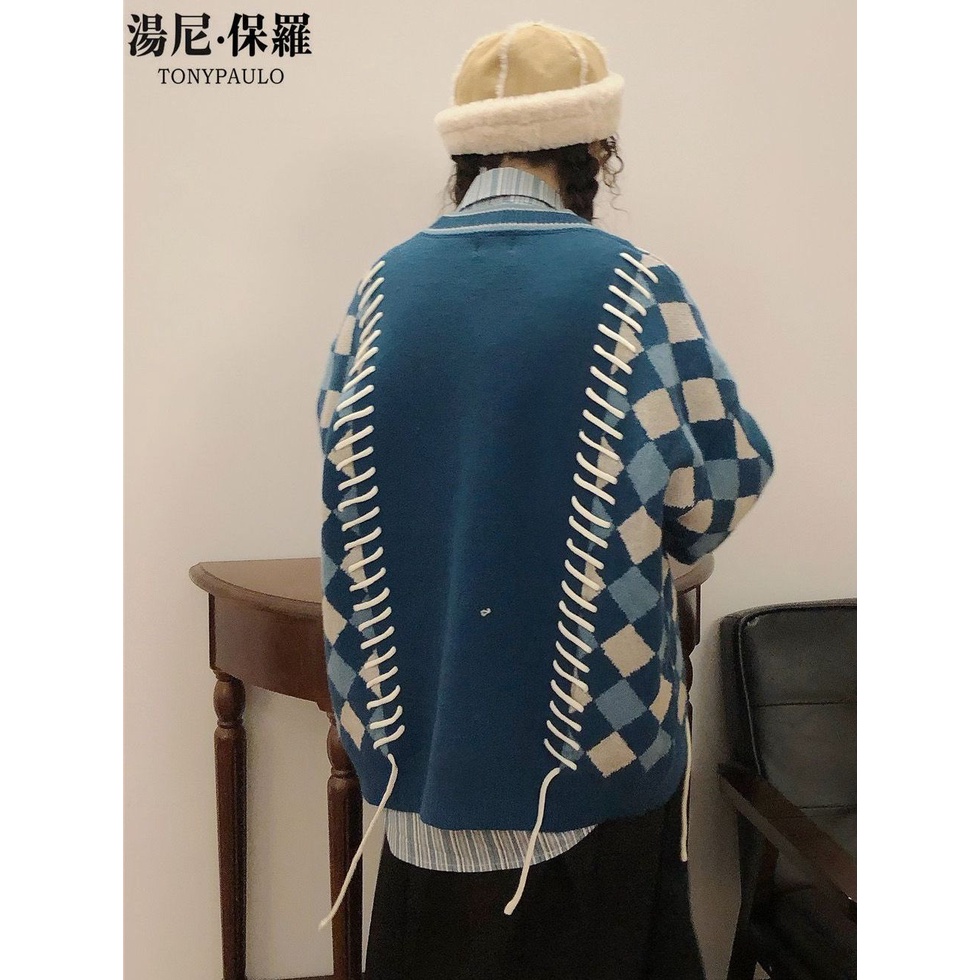 Áo Khoác Cardigan Dài Tay Dáng Rộng Thời Trang Retro Pháp Dành Cho Nam