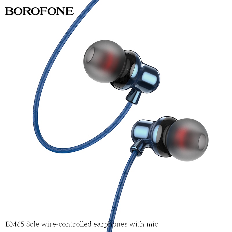 Tai nghe nhét tai BOROFONE BM65 chống ồn, nghe hay có mic đàm thoại, dây dài 1.2m - Chính hãng