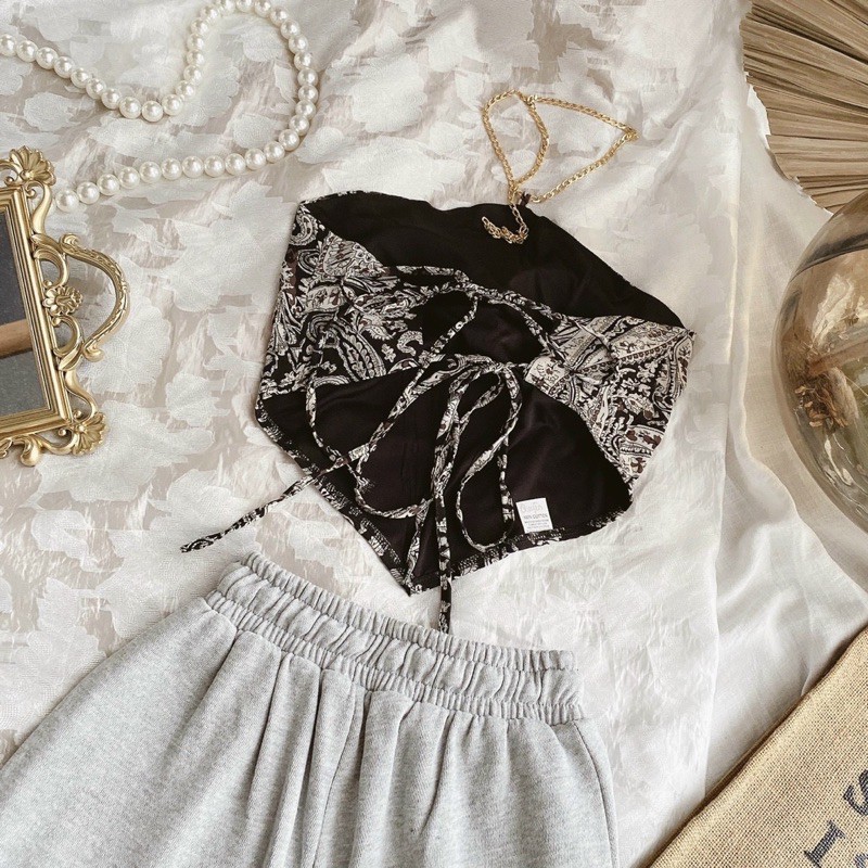 SET CROPTOP YẾM THỔ CẨM KÈM QUẦN JOGGER XÁM BO LAI