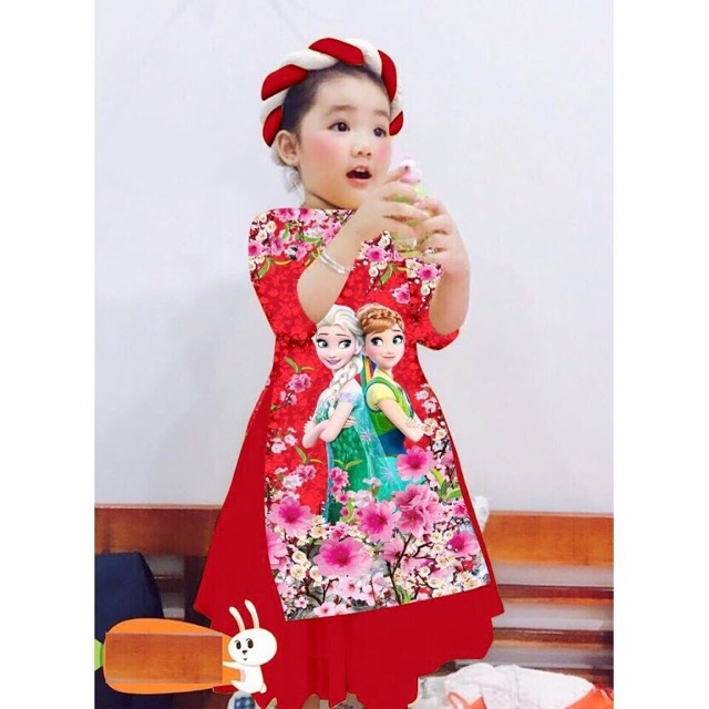 Áo dài elsa kèm mấn và chân váy bé gái