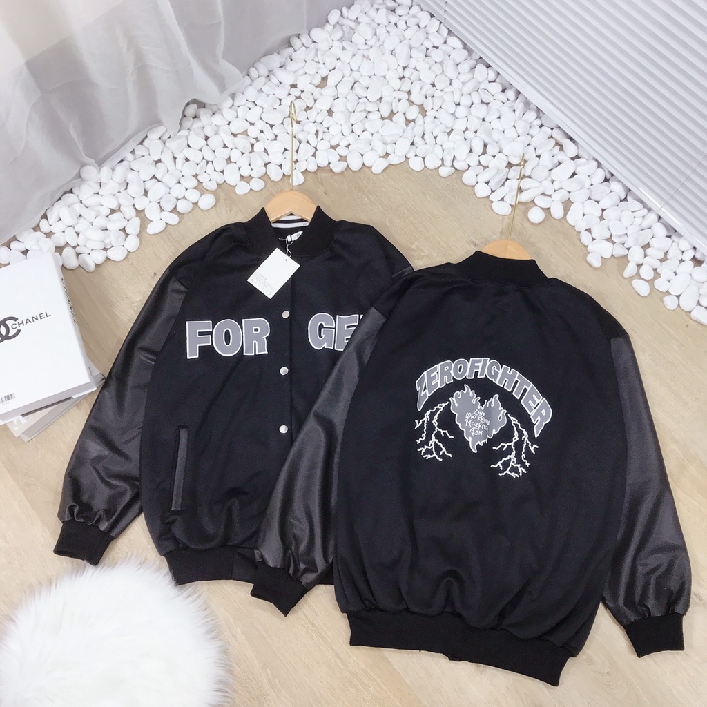 Áo Khoác Phối Tay Da, Áo Bomber Unisex FOR GET 2023