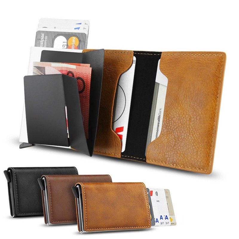 Ví Da PU BISI GORO Chống Trộm Có Khóa Rfid Dạng Nhôm Phong Cách Vintage Cho Nam