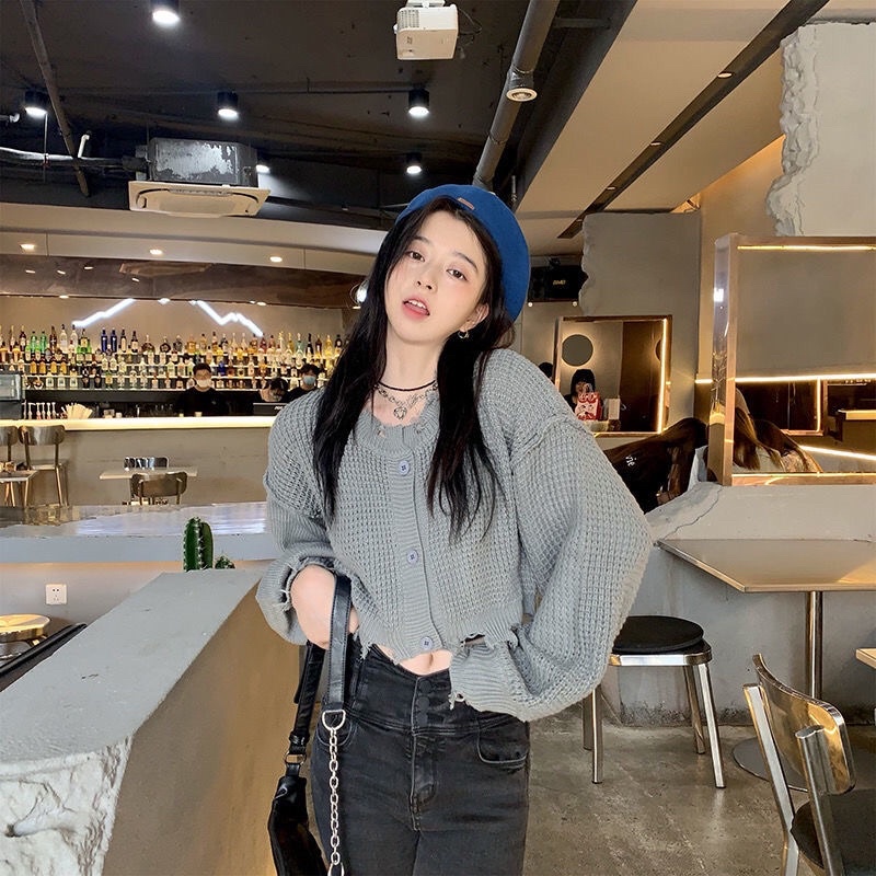 [ORDER 15N] Áo len cúc dáng ngắn rách gấu ulzzang Hàn Quốc | BigBuy360 - bigbuy360.vn